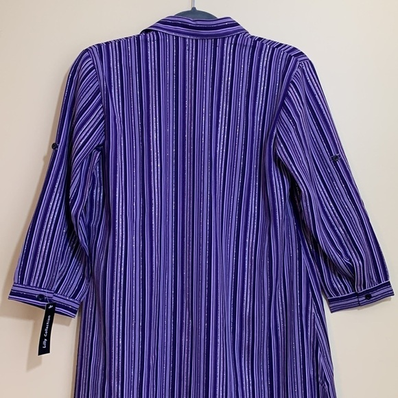 Lilly Collection | Purple Striped Button Down Metallic Thread Shirt Dress NWT S - Picture 13 of 17